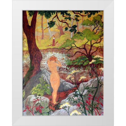Nu Se Coiffant Au Bord De Letang White Modern Wood Framed Art Print by Ranson, Paul