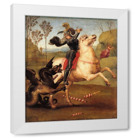 St George And The Dragon White Modern Wood Framed Art Print by Raphael