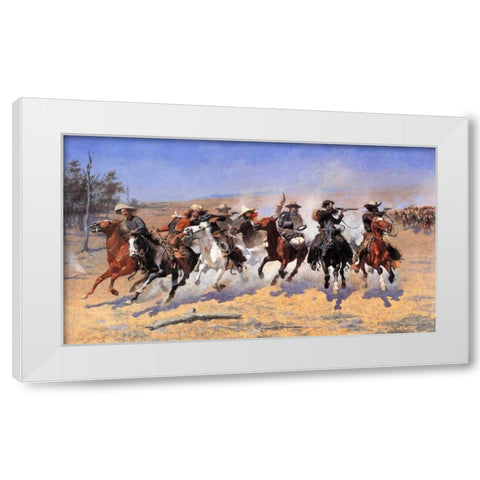 A Dash For Timber White Modern Wood Framed Art Print by Remington, Frederic