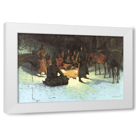 A Halt In The Wilderness White Modern Wood Framed Art Print by Remington, Frederic