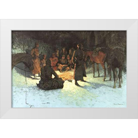 A Halt In The Wilderness White Modern Wood Framed Art Print by Remington, Frederic