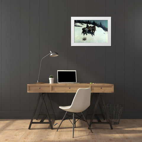 A Reconnaissance White Modern Wood Framed Art Print by Remington, Frederic