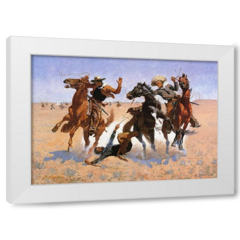 Aiding A Comrade White Modern Wood Framed Art Print by Remington, Frederic