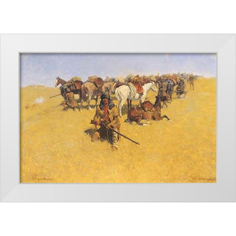 An Old Time Plains Fight White Modern Wood Framed Art Print by Remington, Frederic
