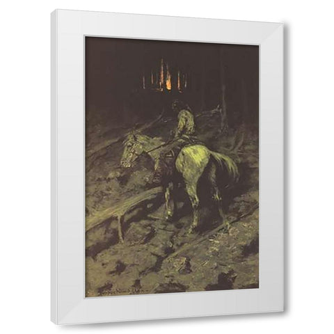 Apache Fire Signal White Modern Wood Framed Art Print by Remington, Frederic