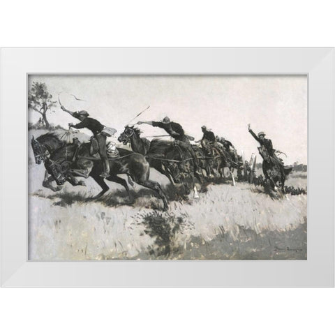 Capt Grimess Battery Going Up El Paso Hi Il White Modern Wood Framed Art Print by Remington, Frederic