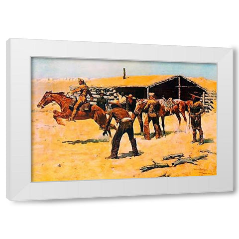 Coming And Going Of The Pony Express White Modern Wood Framed Art Print by Remington, Frederic