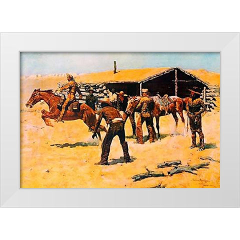 Coming And Going Of The Pony Express White Modern Wood Framed Art Print by Remington, Frederic