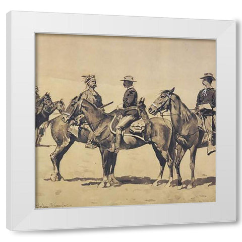 Detail The Meeting With The US Cavalry White Modern Wood Framed Art Print by Remington, Frederic