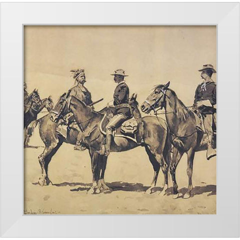 Detail The Meeting With The US Cavalry White Modern Wood Framed Art Print by Remington, Frederic