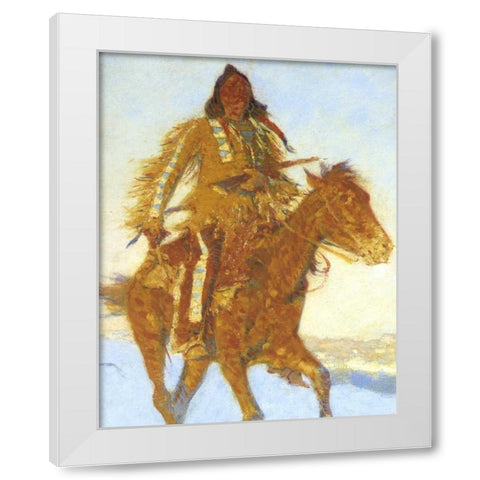 Detail The Snow Trail White Modern Wood Framed Art Print by Remington, Frederic