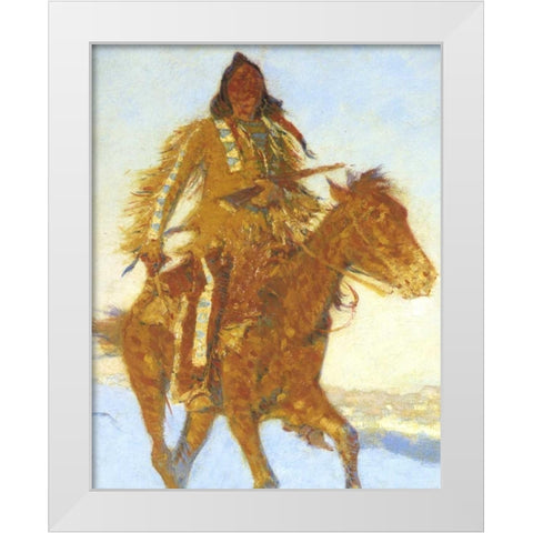 Detail The Snow Trail White Modern Wood Framed Art Print by Remington, Frederic
