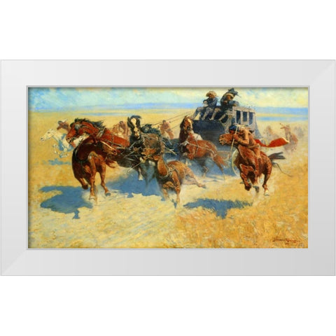 Downing The Nigh Leader White Modern Wood Framed Art Print by Remington, Frederic
