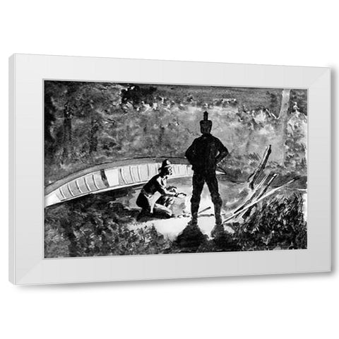 Extemporized Camp On Burnt Island White Modern Wood Framed Art Print by Remington, Frederic
