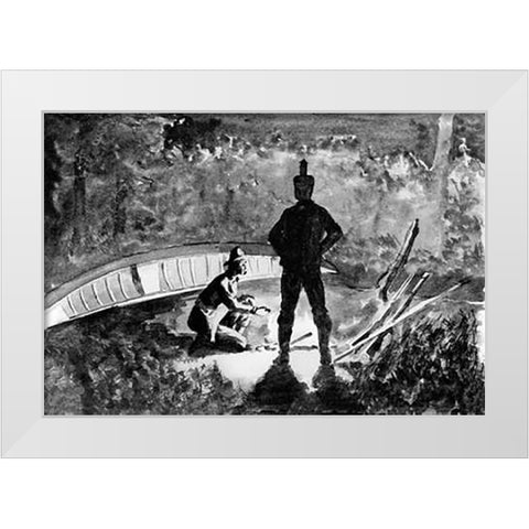 Extemporized Camp On Burnt Island White Modern Wood Framed Art Print by Remington, Frederic
