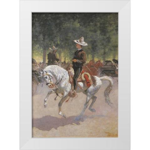 Gentleman Rider On The Paseo De La Reforma White Modern Wood Framed Art Print by Remington, Frederic