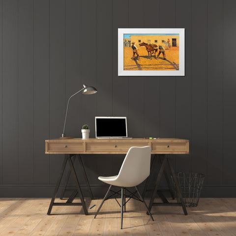 His First Lesson White Modern Wood Framed Art Print by Remington, Frederic