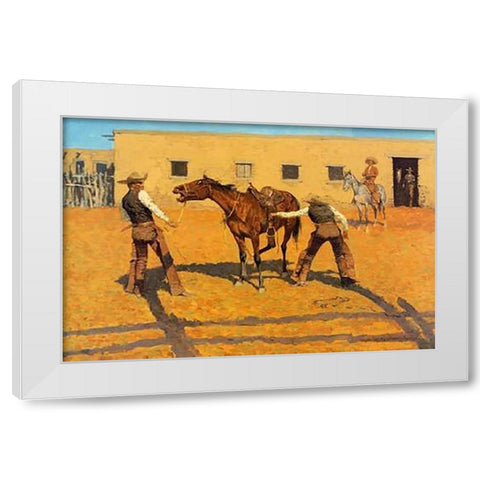 His First Lesson White Modern Wood Framed Art Print by Remington, Frederic