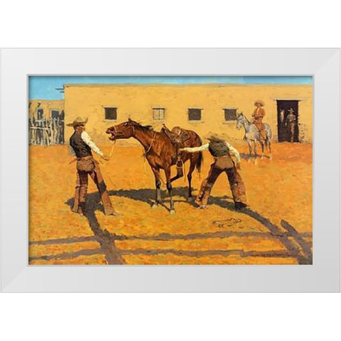 His First Lesson White Modern Wood Framed Art Print by Remington, Frederic