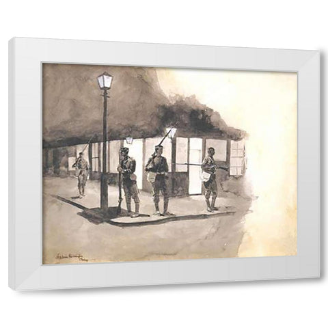 Illinois Natl Guards Picket In Streets Of Chicago White Modern Wood Framed Art Print by Remington, Frederic