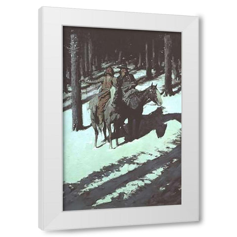Indian Scouts In The Moonlight White Modern Wood Framed Art Print by Remington, Frederic