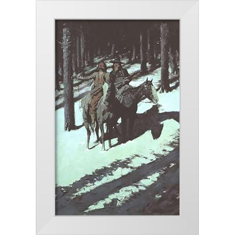 Indian Scouts In The Moonlight White Modern Wood Framed Art Print by Remington, Frederic