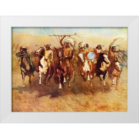 Return Of A Blackfoot War Party White Modern Wood Framed Art Print by Remington, Frederic