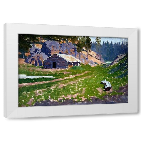 Squatters Cabin White Modern Wood Framed Art Print by Remington, Frederic