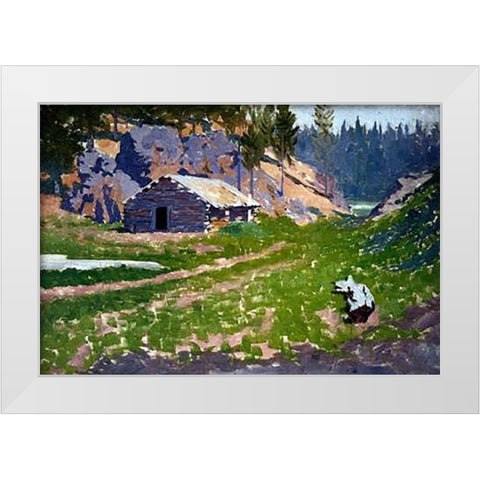 Squatters Cabin White Modern Wood Framed Art Print by Remington, Frederic