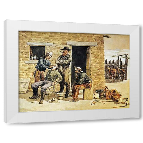 Sunday Morning Toilet On The Ranch White Modern Wood Framed Art Print by Remington, Frederic