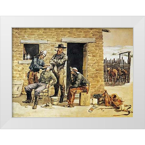 Sunday Morning Toilet On The Ranch White Modern Wood Framed Art Print by Remington, Frederic