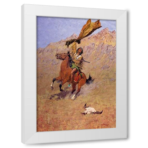 The Scout White Modern Wood Framed Art Print by Remington, Frederic