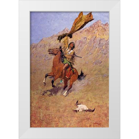 The Scout White Modern Wood Framed Art Print by Remington, Frederic