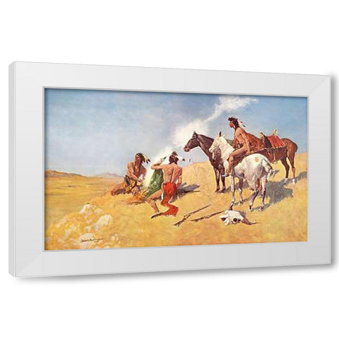 The Smoke Signal White Modern Wood Framed Art Print by Remington, Frederic