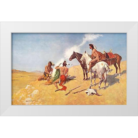 The Smoke Signal White Modern Wood Framed Art Print by Remington, Frederic
