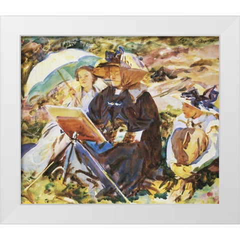 Simplon Pass, the Lesson White Modern Wood Framed Art Print by Sargent, John Singer