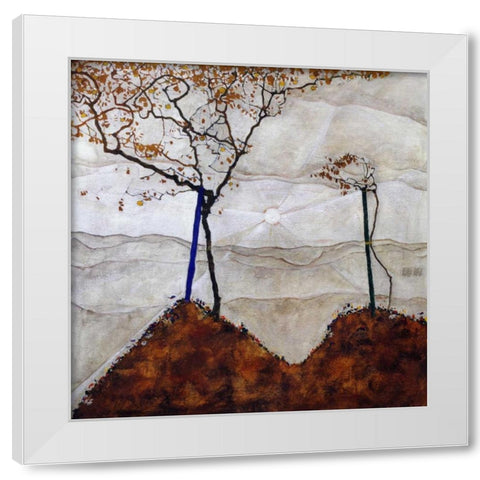Autumn Sun I White Modern Wood Framed Art Print by Schiele, Egon