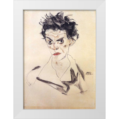 Self Portrait Bust White Modern Wood Framed Art Print by Schiele, Egon