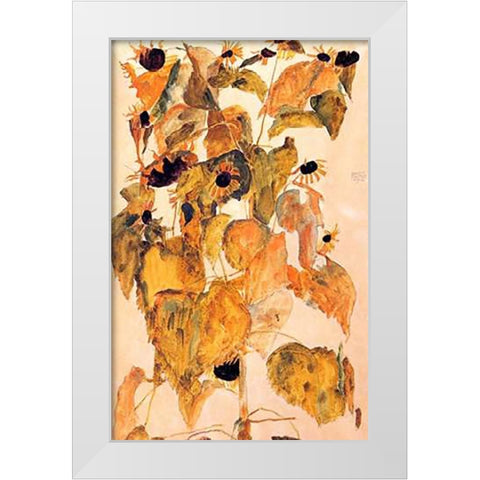 Sunflowers White Modern Wood Framed Art Print by Schiele, Egon