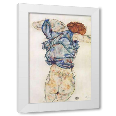 Woman Undressing White Modern Wood Framed Art Print by Schiele, Egon