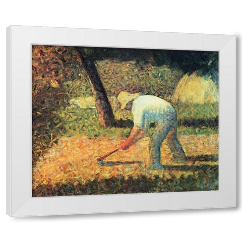 Farm Laborer With Hoe White Modern Wood Framed Art Print by Seurat, Georges