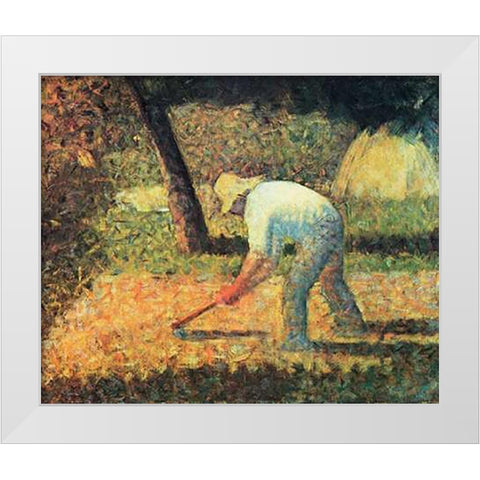 Farm Laborer With Hoe White Modern Wood Framed Art Print by Seurat, Georges