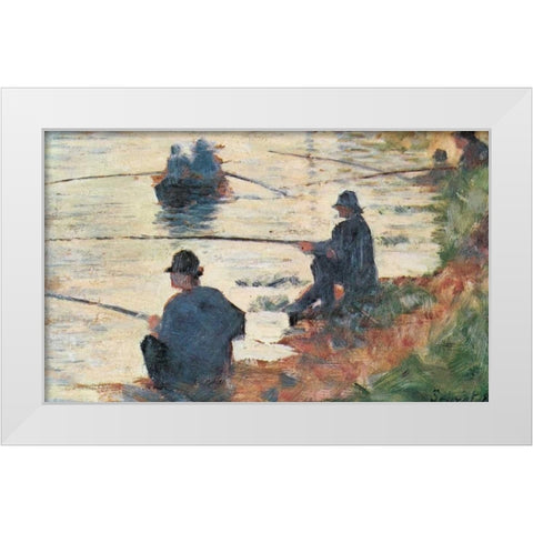 Fisherman White Modern Wood Framed Art Print by Seurat, Georges