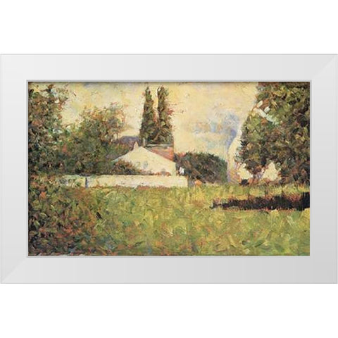 House Among Trees White Modern Wood Framed Art Print by Seurat, Georges