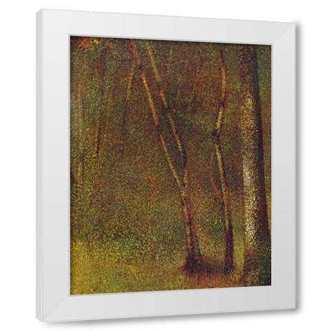 In The Woods At Pontaubert White Modern Wood Framed Art Print by Seurat, Georges