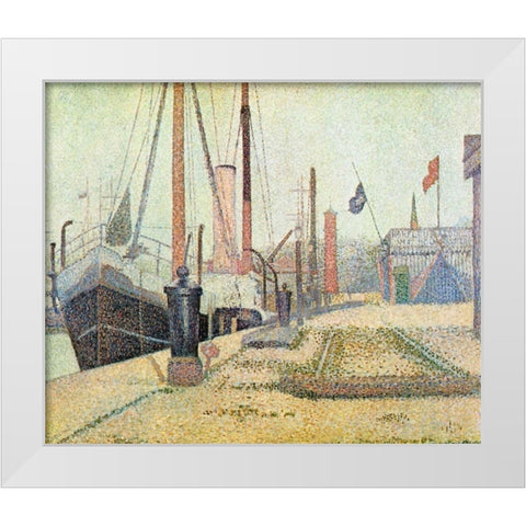 La Maria At Honfleur White Modern Wood Framed Art Print by Seurat, Georges