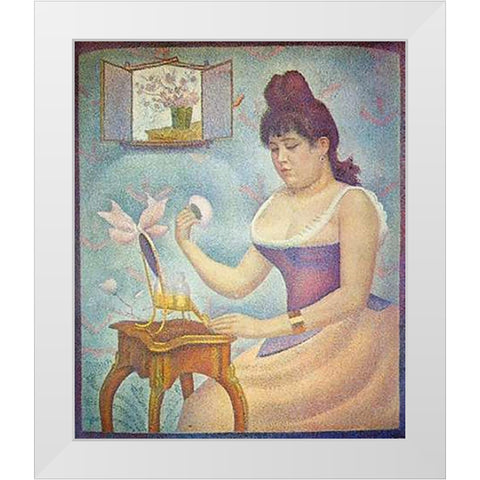 Young Woman Powdering Herself White Modern Wood Framed Art Print by Seurat, Georges