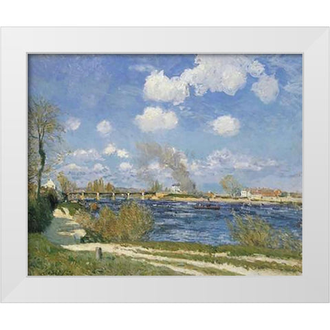 Bougival White Modern Wood Framed Art Print by Sisley, Alfred