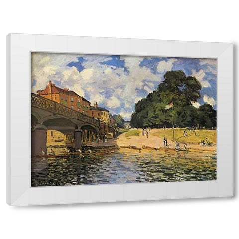 Bridge At Hampton Court White Modern Wood Framed Art Print by Sisley, Alfred