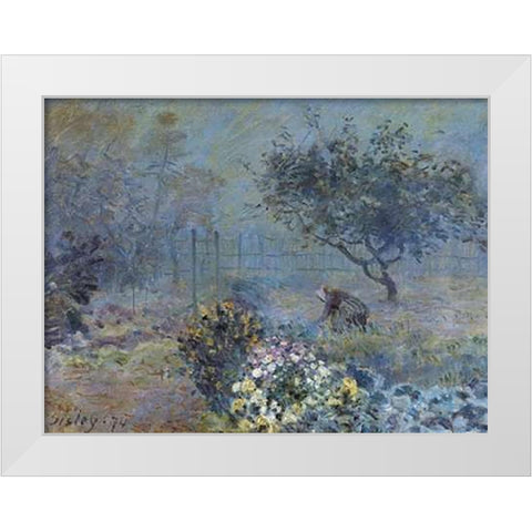 Foggy Morning Voisins White Modern Wood Framed Art Print by Sisley, Alfred